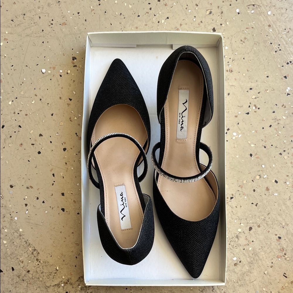 Nina Black Heels with Rhinestone Accent